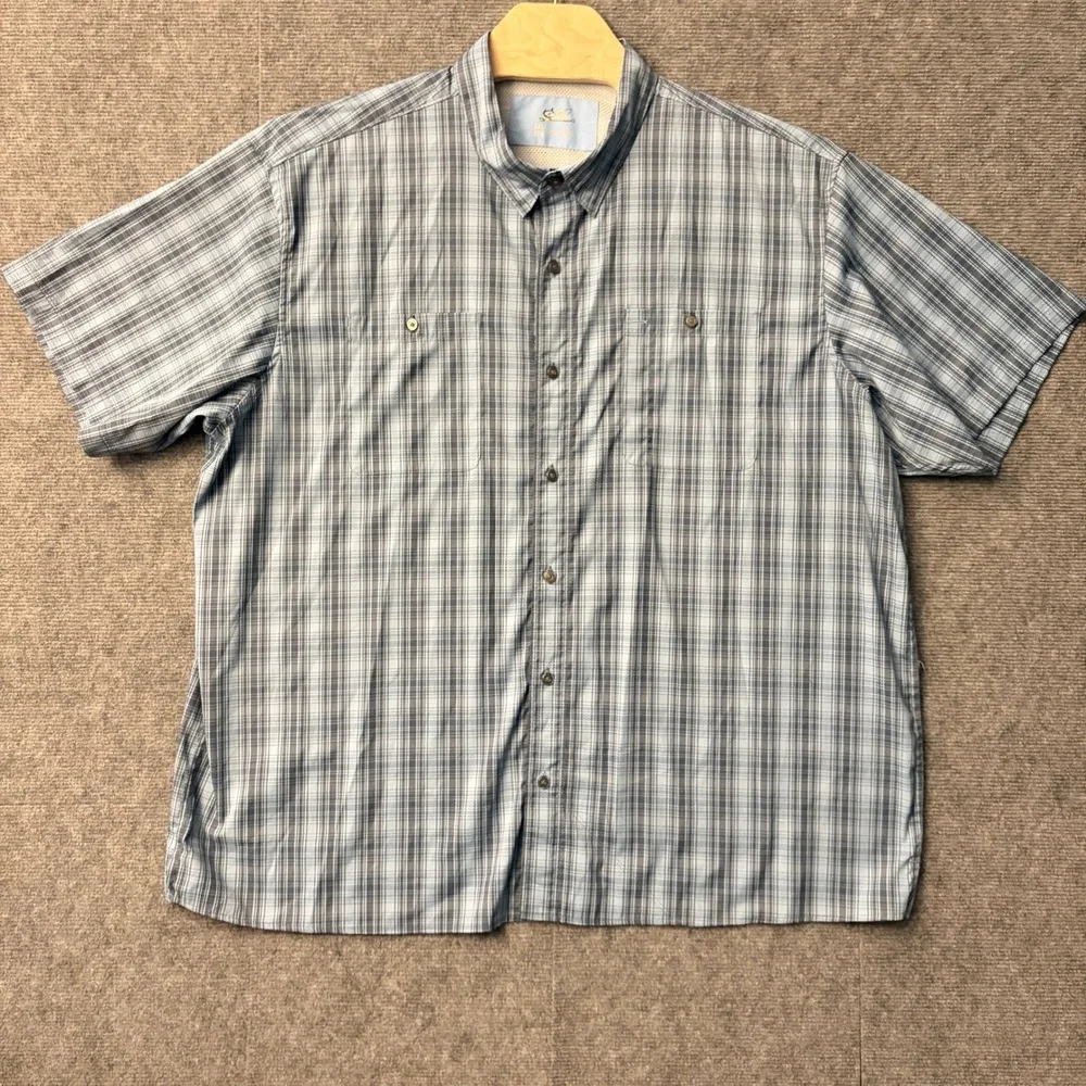 World Wide Sportsman Fishing Shirt Mens 3XL Blue Short Sleeve Vented Plaid